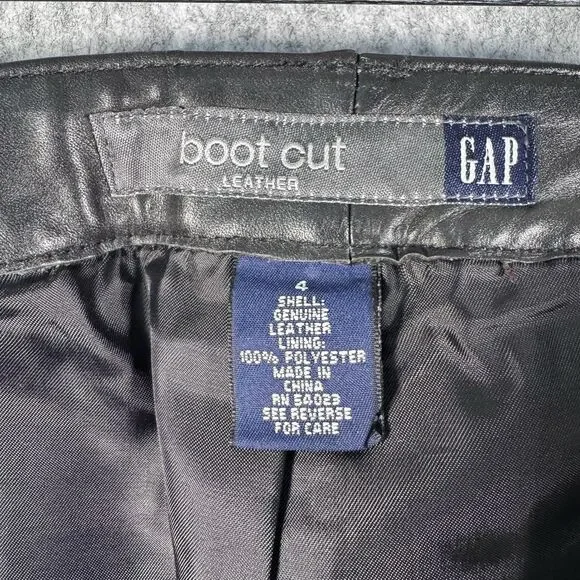 Gap Leather Pants Womens Size 4 Black Boot Cut Biker Grunge Y2K Lined - Picture 8 of 10